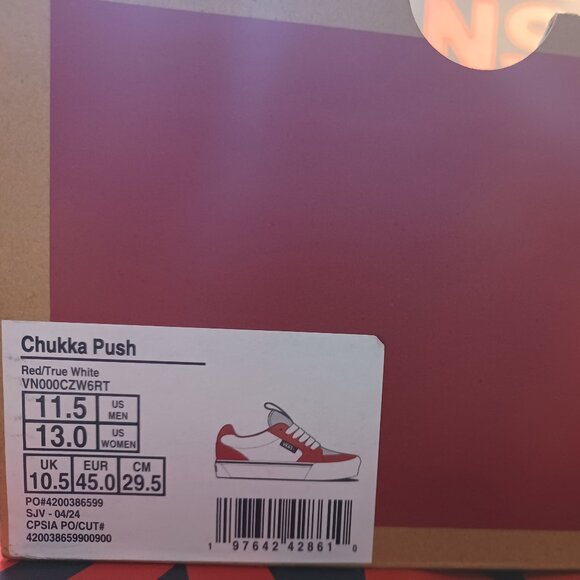 Vans Men's U.S. 11.5 Chukka Push LS Racing Red/White VN000CZW6RT - Picture 4 of 12